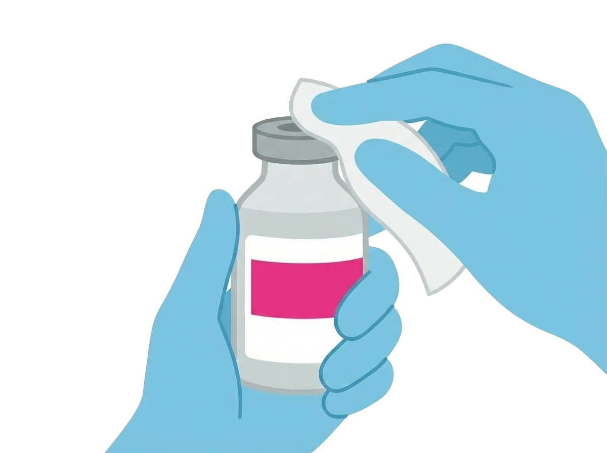 Wiping vial tops with alcohol swab